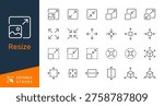 Resize thin line icon collection for scaling, expanding, adjusting, and transformation concept. Editable stroke. Pixel perfect.