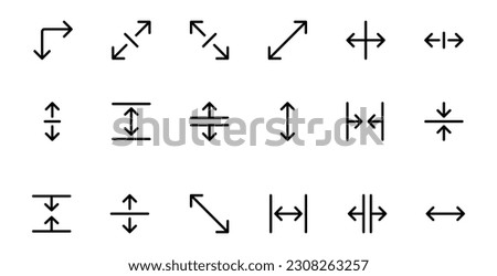 Resize vector line icons set. Scaling, increase, decrease. Editable stroke. For the use of UI and mobile app, web site interface.	
