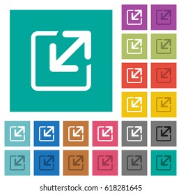 Resize window multi colored flat icons on plain square backgrounds. Included white and darker icon variations for hover or active effects.