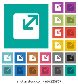 Resize window multi colored flat icons on plain square backgrounds. Included white and darker icon variations for hover or active effects.