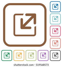 Resize window simple icons in color rounded square frames on white background
