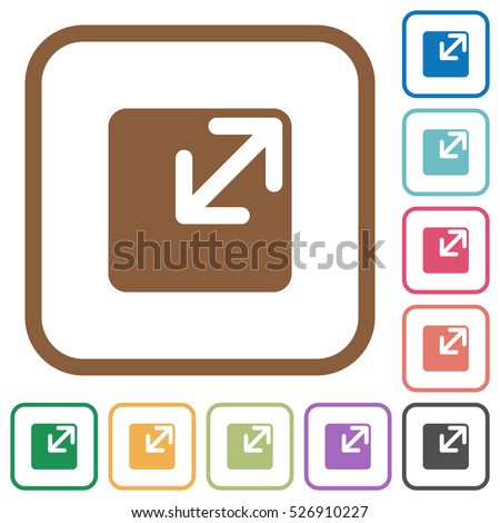 Resize window simple icons in color rounded square frames on white background