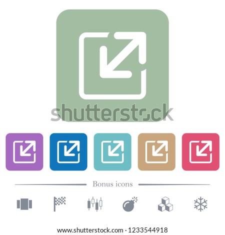 Resize window white flat icons on color rounded square backgrounds. 6 bonus icons included