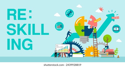 Reskilling ( upskilling ) vector banner illustration