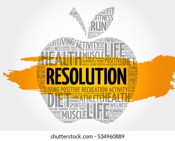 RESOLUTION apple word cloud, health concept