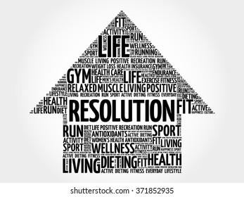 RESOLUTION arrow word cloud, health concept
