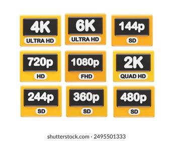 Resolution icon set element 3d rendering vector