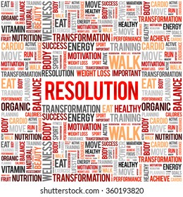 RESOLUTION word cloud background, health concept