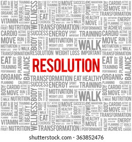 RESOLUTION word cloud background, health concept