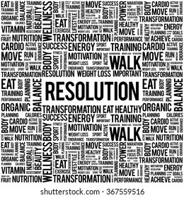 RESOLUTION word cloud background, health concept