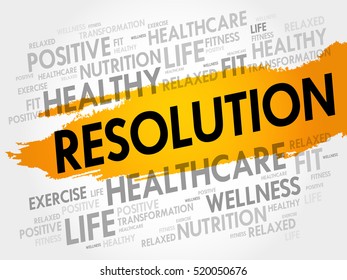 RESOLUTION word cloud collage, health concept background