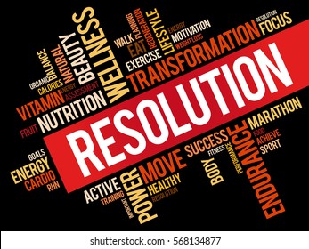 RESOLUTION word cloud collage, health concept background