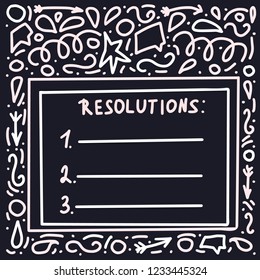 Resolutions template. Blank for goals with decoration in doodle style.  Vector illustration.