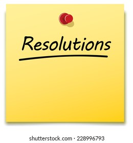 resolutions, yellow paper note pinned to a notice board