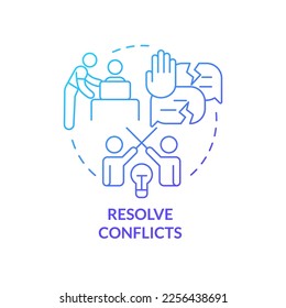 Resolve conflicts blue gradient concept icon. Tip for mentor abstract idea thin line illustration. Positive professional relationships. Isolated outline drawing. Myriad Pro-Bold font used