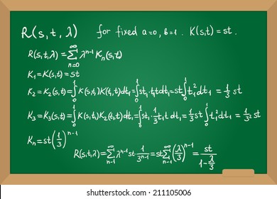 Resolvent kernel using Neumann Series method hand drawn on green board.