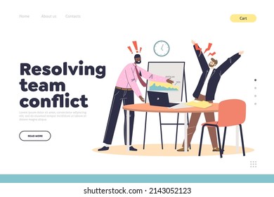 Resolving Team Conflict Concept Of Landing Page Of Angry Businesspeople Shouting During Work Project Discussion. Two Businessmen Suffer From Misunderstanding. Cartoon Flat Vector Illustration