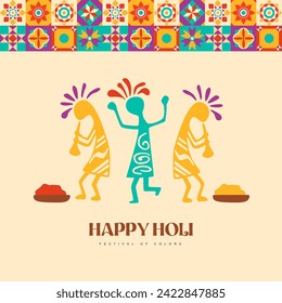 Es spiegelt den lebendigen Geist des Festivals wider und enthält kulturelle Elemente wie geometrische Muster inspiriert von rangoli.Happy Holi Grußkarte Eine Fusion der geometrischen Freude, Rangoli Charm