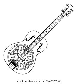 Resonator Guitar, folk Guitar, Acoustic Guitar, Music Instrument Vector Illustration