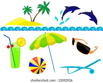 Resort and resort beach accessories in a vector