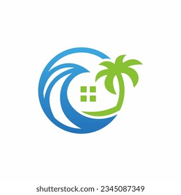 Resort beach house logo vector image
