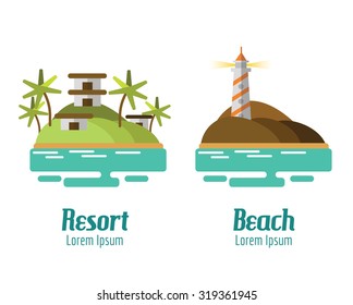 Resort and Beach landscape. flat design elements. vector illustration