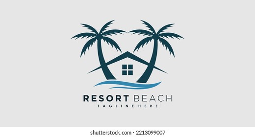 resort beach logo design vector with icon palm creative concept