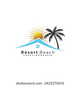 Resort and beach palm logo design with premium concept