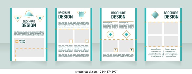 Resort blank brochure design. Template set with copy space for text. Premade corporate reports collection. Editable 4 paper pages. Bahnschrift SemiLight, Bold SemiCondensed, Arial Regular fonts used
