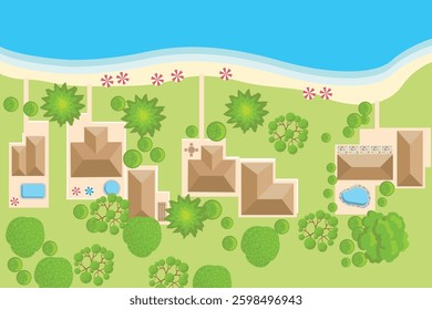 The Resort with Coastline. Trees, Aerial image - High angle view, High angle view, Forest, Map - Navigation tools