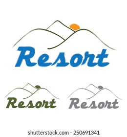 resort emblem with mountain and sun