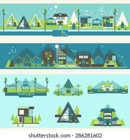 Resort Hotel and Camping Buildings Set