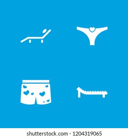 Resort icon. collection of 4 resort filled icons such as underwear with heart, sunbed. editable resort icons for web and mobile.