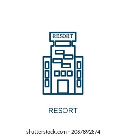 resort icon. Thin linear resort outline icon isolated on white background. Line vector resort sign, symbol for web and mobile