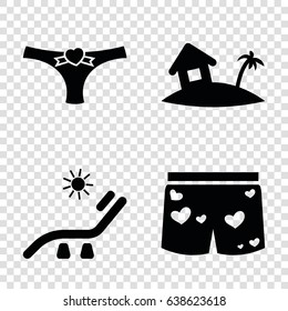 Resort icons set. set of 4 resort filled icons such as sunbed, panties with heart, underwear with heart