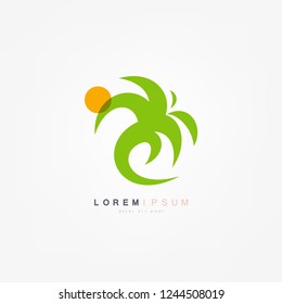 Resort logo with beach and coconut palms view. vector illustration.