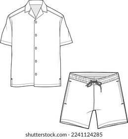 RESORT AND LOUNGE WEAR TEE AND SHORTS SET FOR MEN AND BOYS FLAT DESIGN VECTOR