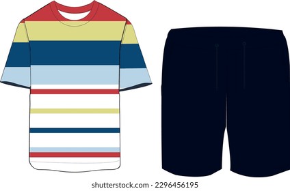 resort men set stripe t shirt , summer men short