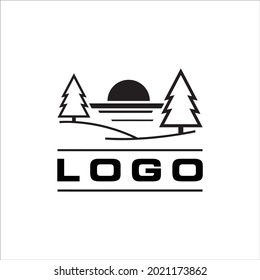 Resort Nature Adventure Wanderlust Vintage Hand Drawn Mountains And Forest Concept Camping Forest Excavator Logo 