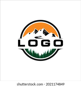 Resort Nature Adventure Wanderlust Vintage Hand Drawn Mountains And Forest Concept Camping Forest Excavator Logo 