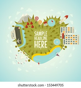 Resort planet in shape of heart. Vector illustration.