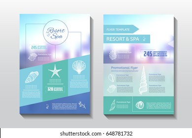 Resort and spa flyer. Spa wellness medical template. Vector brochure poster withe seashells. Vector illustration design.