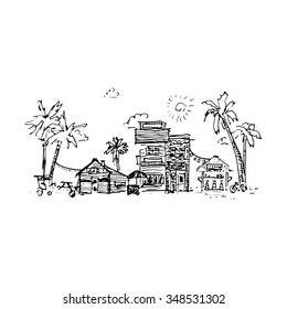 Resort town. Vector illustration isolated on white background