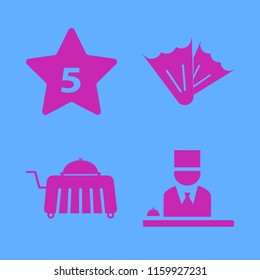 resort vector icons set. with hotel five stars, room service, hotel reception and flippers in set