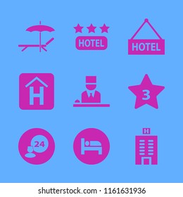 resort vector icons set. with hotel building, room service, hotel three stars and hotel reception in set