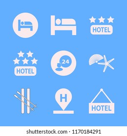 resort vector icons set. with hotel five stars, hotel, shell starfish and hotel location in set