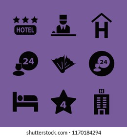 resort vector icons set. with hotel three stars, flippers, hotel reception and hotel sign in set