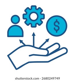 Icono De Asignación De Recursos En Diseño Plano Monocromo Azul, Ilustración vectorial