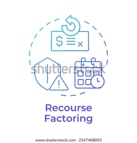 Resource factoring blue gradient concept icon. Symbolizing financial responsibility and risk. Shield with alert. Round shape line illustration. Abstract idea. Graphic design. Easy to use in article
