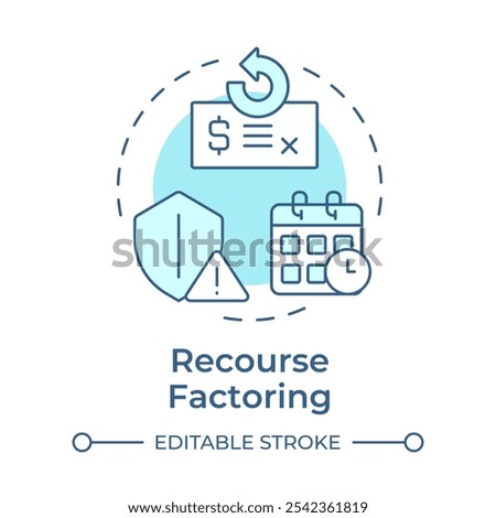 Resource factoring soft blue concept icon. Symbolizing financial responsibility and risk. Shield with alert sign. Round shape line illustration. Abstract idea. Graphic design. Easy to use in article